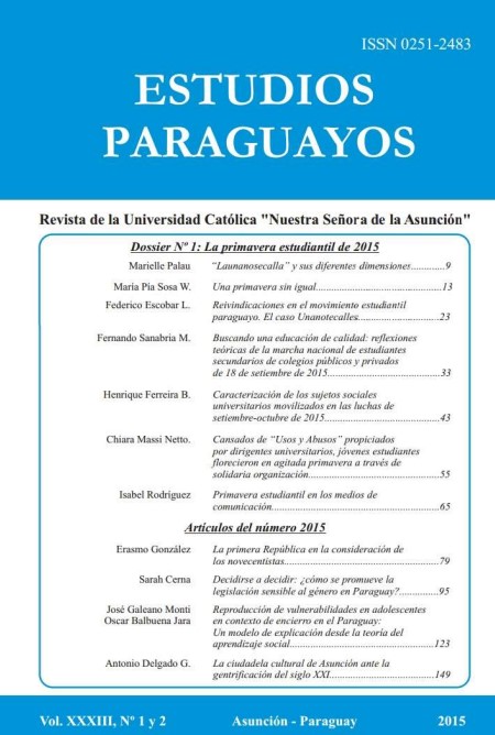 					Ver Vol. 33 Núm. 1y2 (2015): Revista Estudios Paraguayos
				